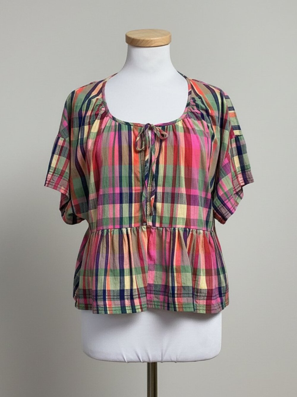Pilcro pink multi-color plaid cotton blouse, size S